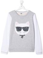 Karl Lagerfeld Kids Teen Sequin Cat Sweatshirt - Grey