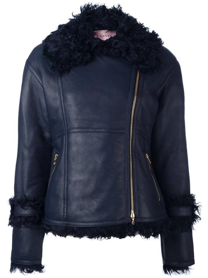 Lanvin Leather Fur Trim Jacket - Blue