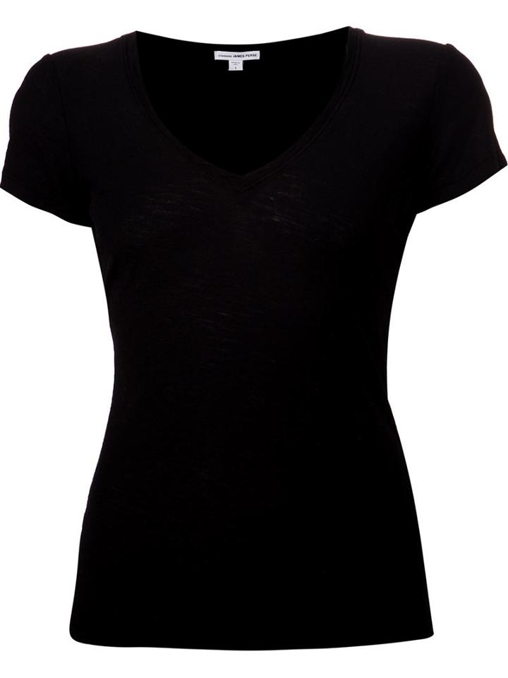 James Perse Casual Reverse Binding T-shirt, Women's, Size: 0, Black, Cotton