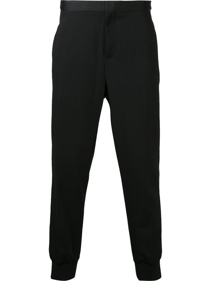 Neil Barrett - Elasticated Cuff Stripe Trousers - Men - Virgin Wool - 48, Black, Virgin Wool