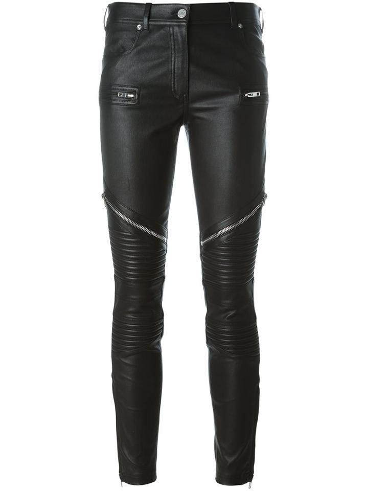Givenchy Zipped Biker Trousers, Women's, Size: 36, Black, Lamb Skin/cotton/spandex/elastane/viscose