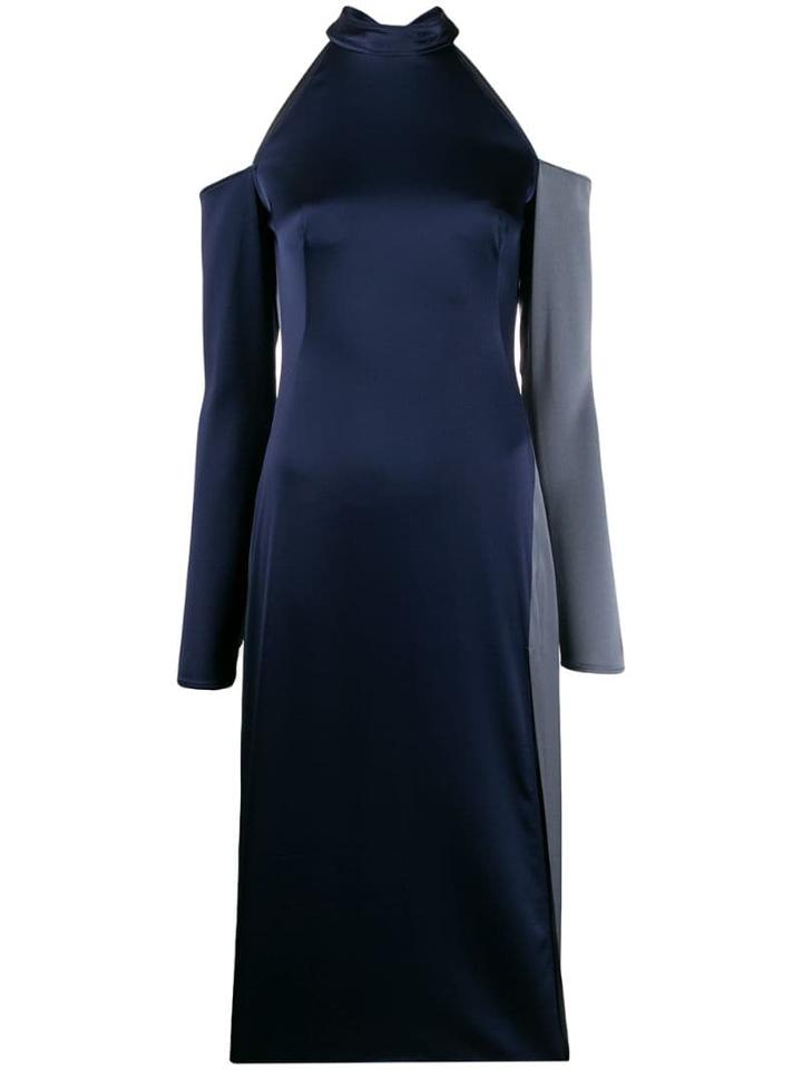 Ssheena Cold Shoulder Satin Dress - Blue