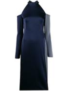 Ssheena Cold Shoulder Satin Dress - Blue