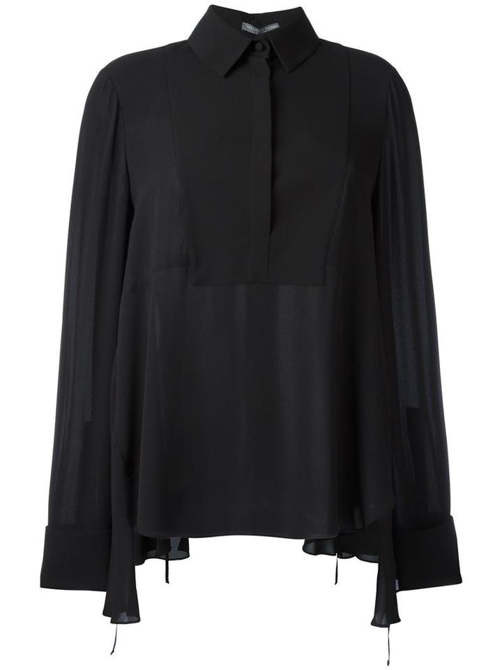Alexander Mcqueen Oversized Ruffled Blouse, Women's, Size: 46, Black, Silk