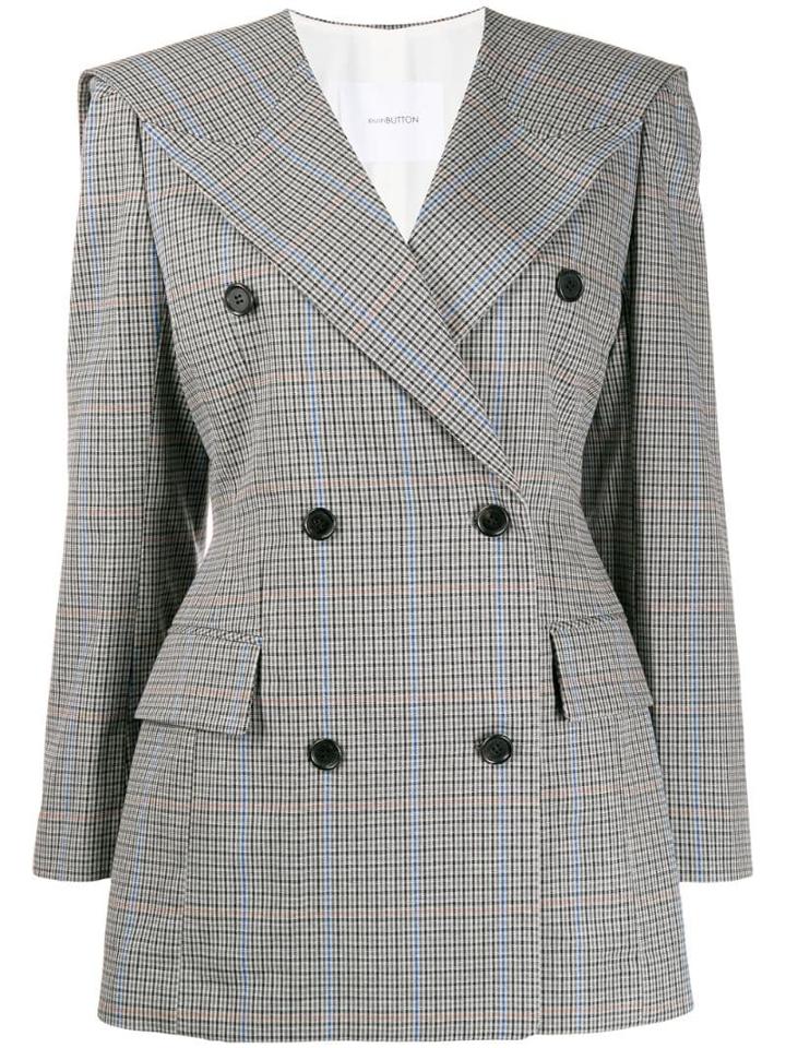 Pushbutton Check Print Blazer - Grey