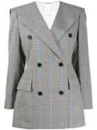 Pushbutton Check Print Blazer - Grey