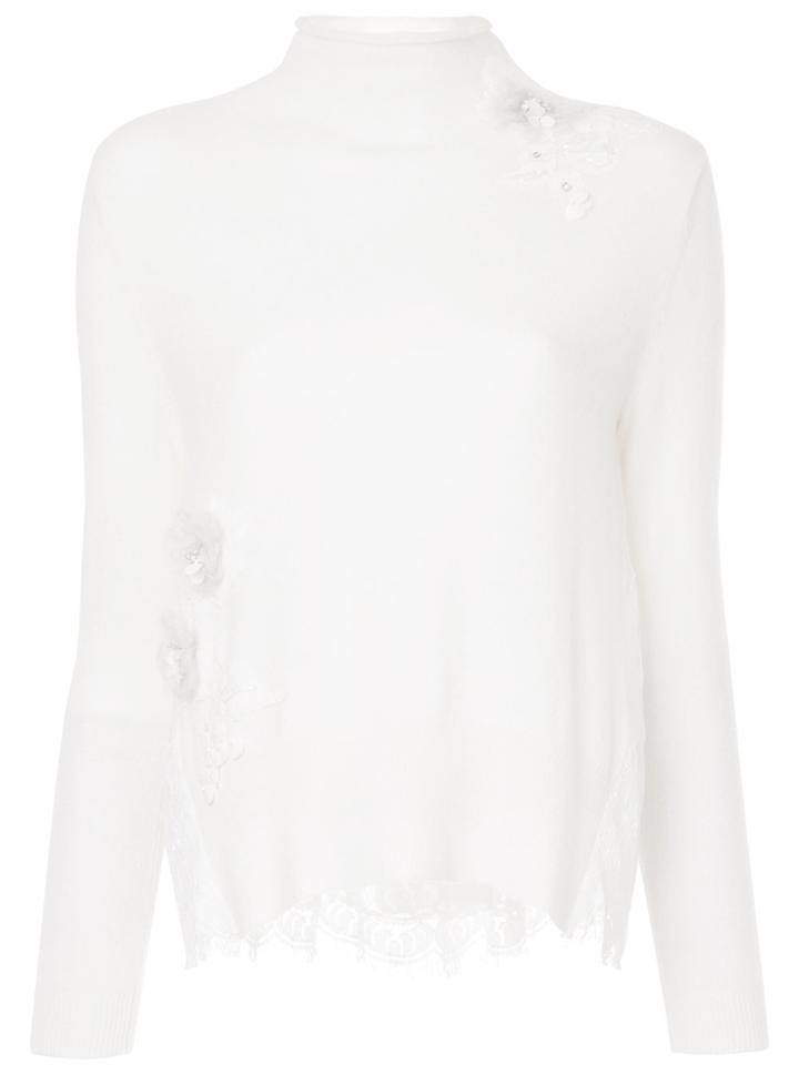Onefifteen Lace Patch Roll Neck Sweater - White
