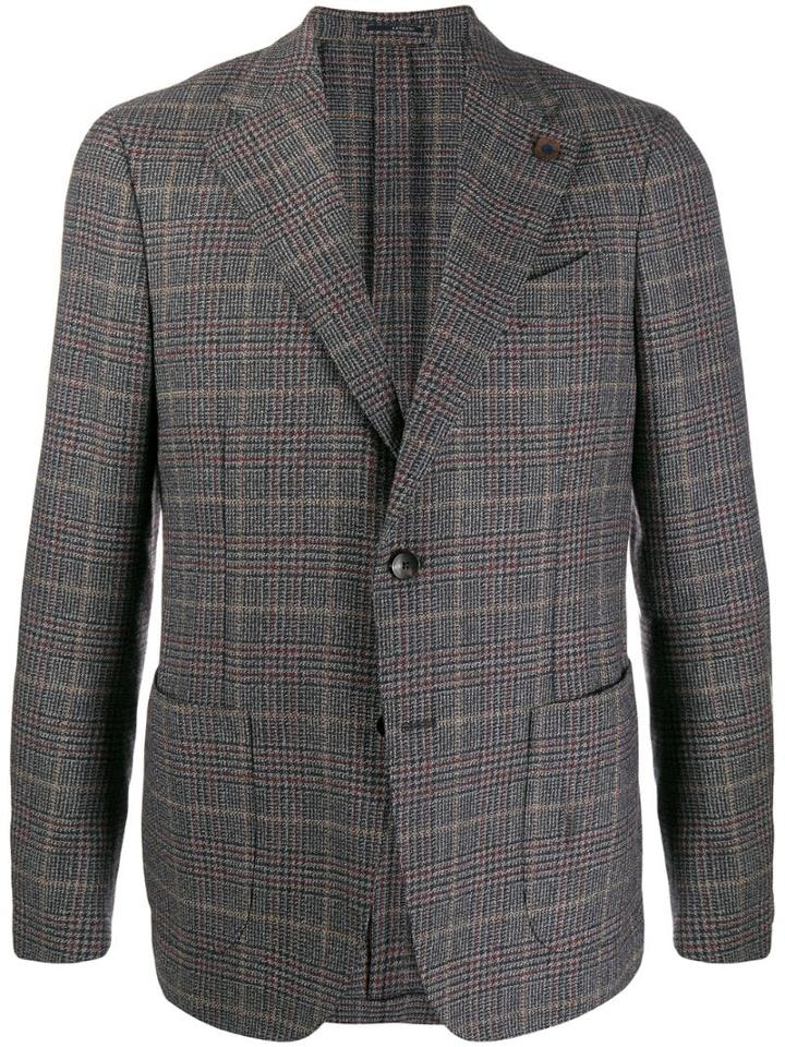 Lardini Check Fitted Blazer - Grey