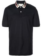 Gucci Cotton Polo With Web And Feline Head - Blue