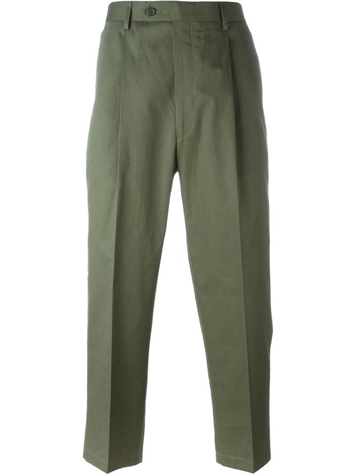 Lc23 Pleated Cropped Trousers, Men's, Size: 50, Green, Cotton