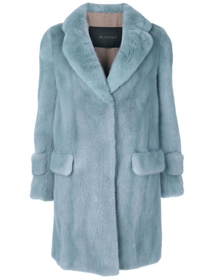 Blancha - Belted Long Fur Coat - Women - Mink Fur/merino - 44, Blue, Mink Fur/merino