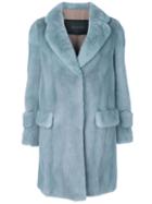 Blancha - Belted Long Fur Coat - Women - Mink Fur/merino - 44, Blue, Mink Fur/merino