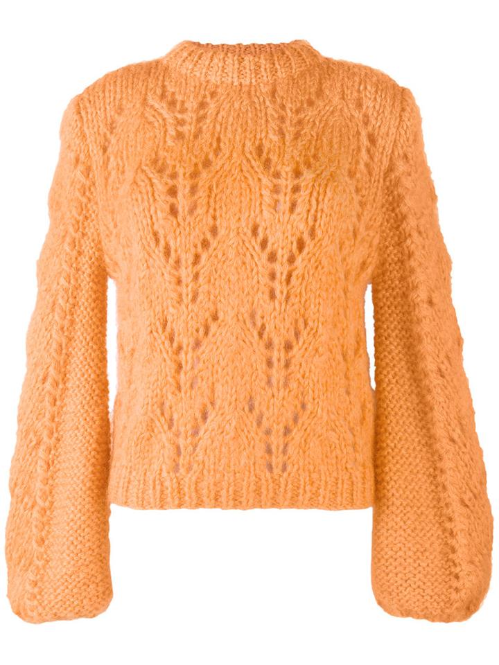 Ganni - Crochet Knitted Jumper - Women - Mohair/wool - M, Yellow/orange, Mohair/wool