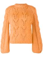 Ganni - Crochet Knitted Jumper - Women - Mohair/wool - M, Yellow/orange, Mohair/wool