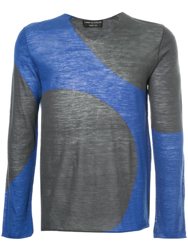 Comme Des Garçons Vintage Sheer Colour-block Jumper - Blue