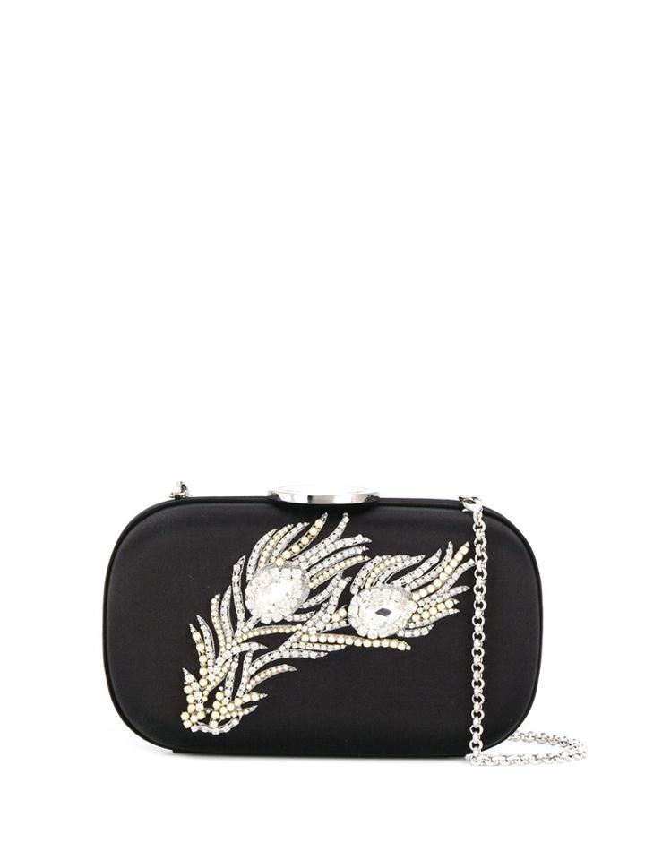 Giambattista Valli Feather Embellished Clutch Bag - Black