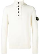 Stone Island Zipped Buttoned Neck Pullover, Men's, Size: Small, White, Polyamide/wool