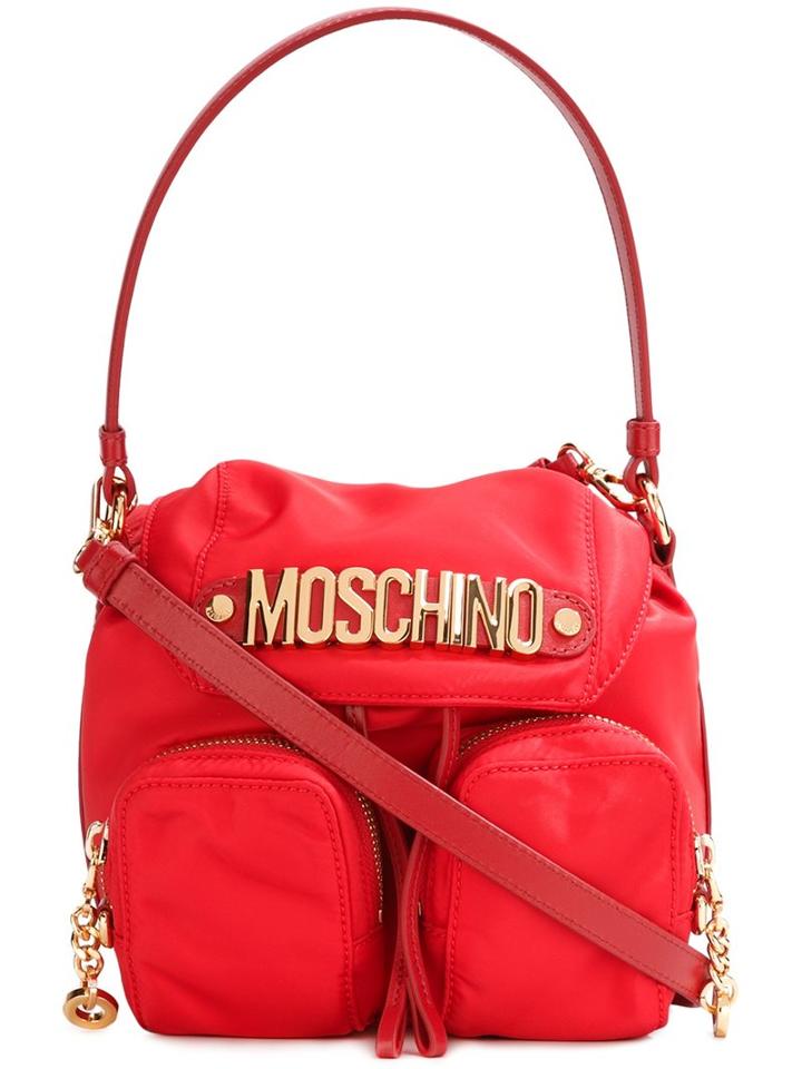 Moschino Logo Plaque Backpack Tote, Women's, Red