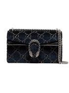 Gucci Dionysus Leather-trimmed Embossed Velvet Bag - Blue