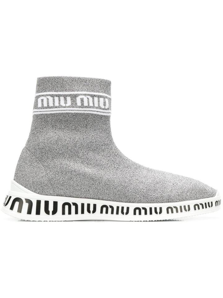 Miu Miu Knit Hi-top Sneakers - Metallic