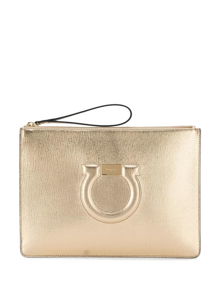 Salvatore Ferragamo Gancini Logo Clutch - Gold