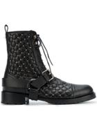 Valentino Rockstud Quilted Lace-up Boots - Black