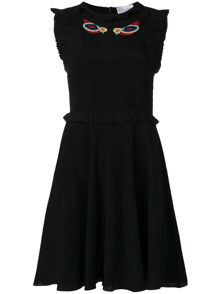 Red Valentino Embroidered Detail Flared Dress - Black