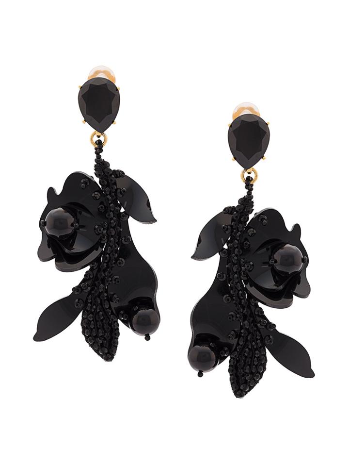 Oscar De La Renta Lace Flower Clip-on Earrings - Black