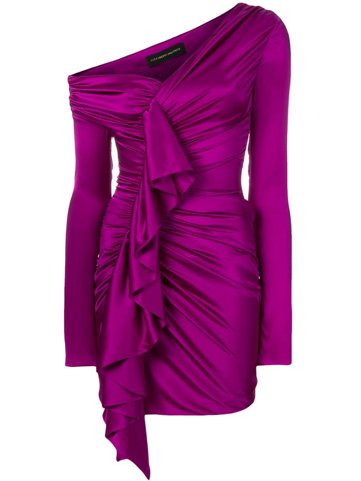 Alexandre Vauthier Gathered Ruffle Off Shoulder Dress - Pink & Purple