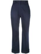 Jil Sander High Rise Cropped Pants, Women's, Size: 32, Blue, Cotton/spandex/elastane