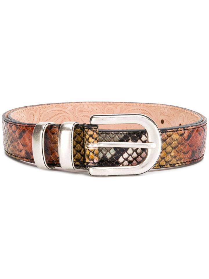 Etro Snake-effect Buckled Belt - Brown
