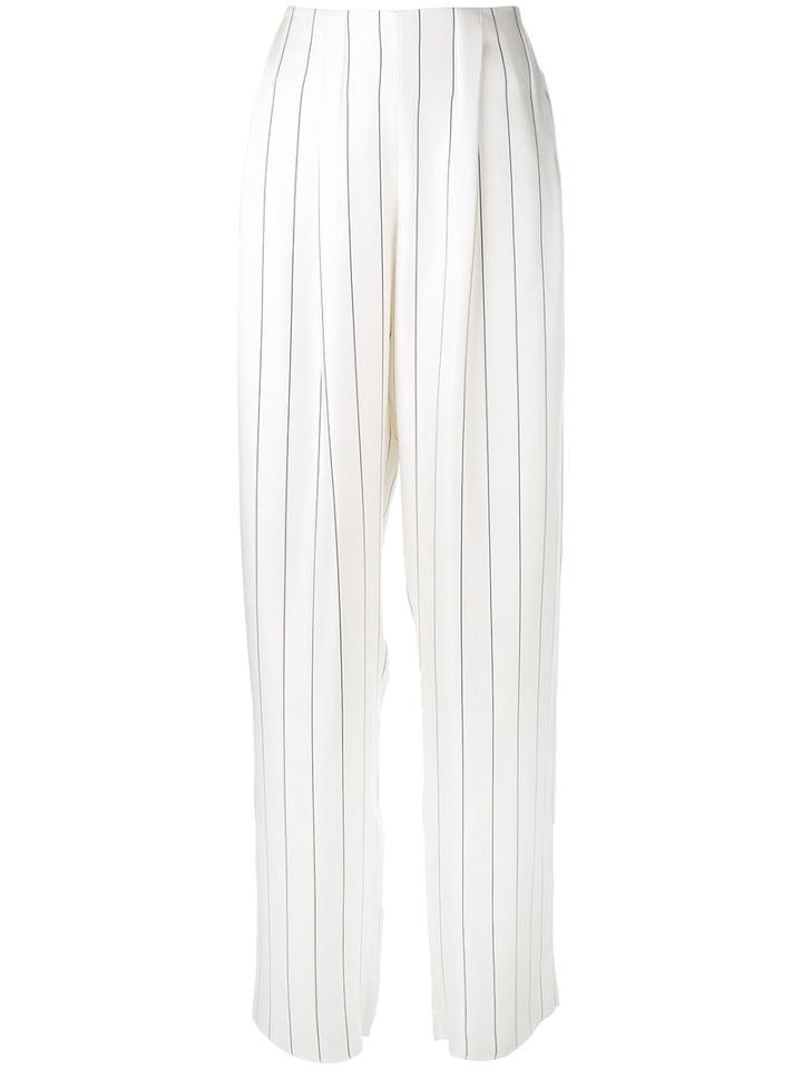 Wide Leg Striped Trousers - Women - Silk/cupro/viscose - 38, White, Silk/cupro/viscose, Giorgio Armani