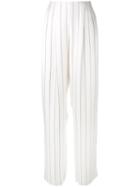 Wide Leg Striped Trousers - Women - Silk/cupro/viscose - 38, White, Silk/cupro/viscose, Giorgio Armani