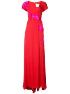 Carolina Herrera Embroidered V Neck Gown