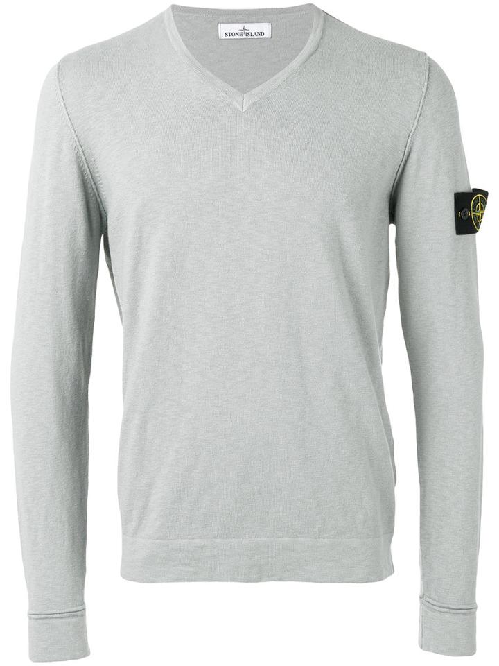 Stone Island Logo Patch Jumper, Men's, Size: Medium, Grey, Cotton/polyamide