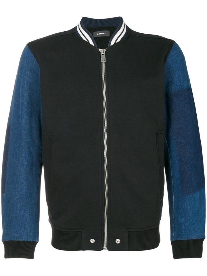 Diesel - Contrast Sleeve Varsity Bomber - Men - Cotton - S, Black, Cotton