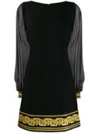 Versace Silk Greek Key Motif Dress - Black