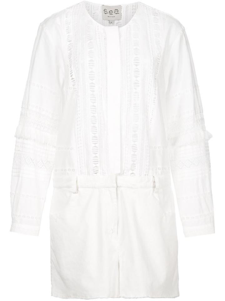 Sea Lace Buttoned Playsuit, Women's, Size: 4, White, Cotton