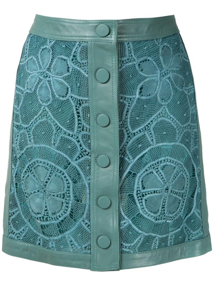 Martha Medeiros Leather Lace Skirt - Blue