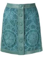 Martha Medeiros Leather Lace Skirt - Blue