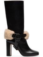 Off-white Riding Xx Leather And Shearling Boots - Black