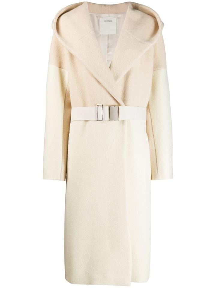 Sportmax Colour Block Hooded Coat - White