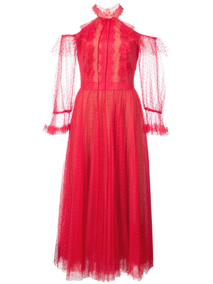 Marchesa Notte Point D'esprit Cold Shoulder Dress - Red