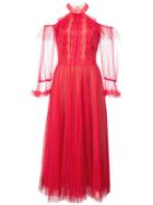 Marchesa Notte Point D'esprit Cold Shoulder Dress - Red