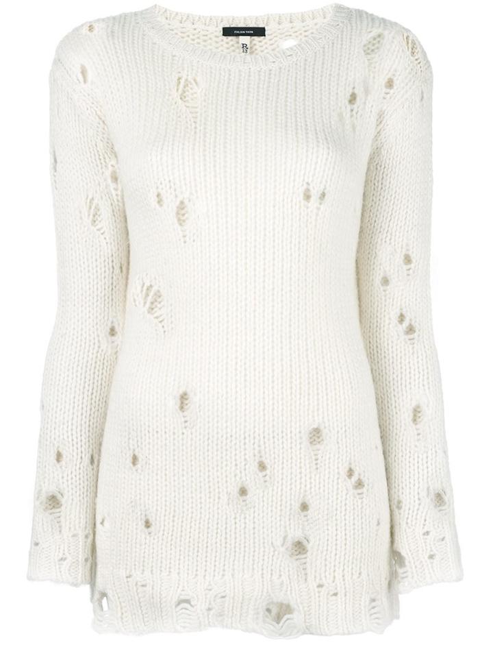 R13 Frayed Sweater, Women's, Size: Small, White, Acrylic/alpaca/merino