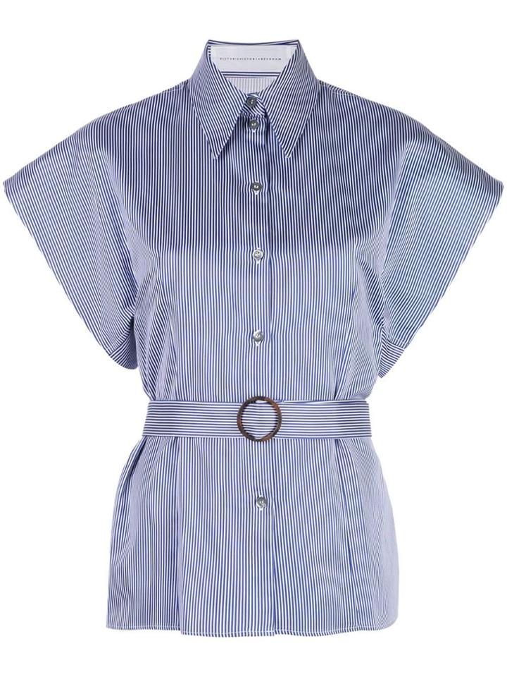 Victoria Victoria Beckham Striped Short-sleeved Shirt - Blue