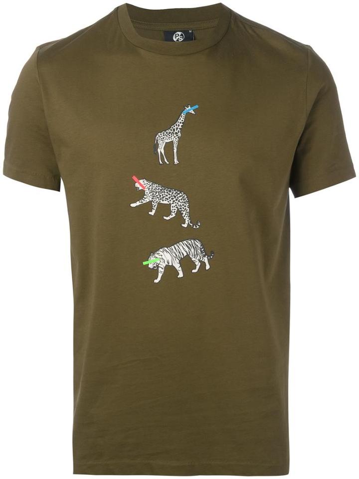 Ps By Paul Smith Animal Print T-shirt, Men's, Size: Medium, Green, Cotton