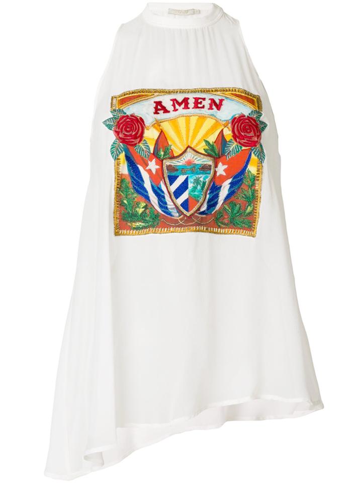 Amen Embroidered Logo Patch Halter Top - White