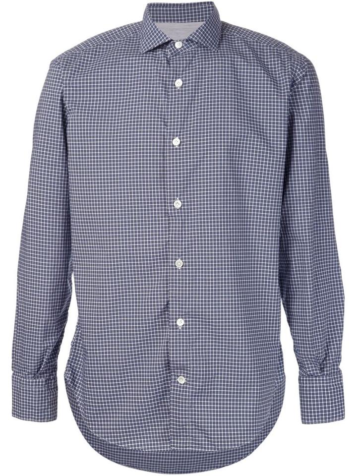 Eleventy Plaid Shirt, Men's, Size: 44, Blue, Cotton