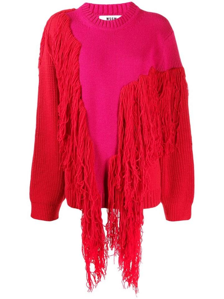 Msgm Fringed Oversized Jumper - Pink